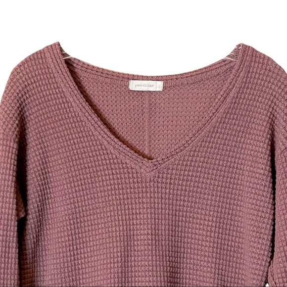 🌺 Sweet Lilac Waffle Knit Mauve V-Neck Pullover Sweater Small Boxy Cropped - Picture 4 of 9